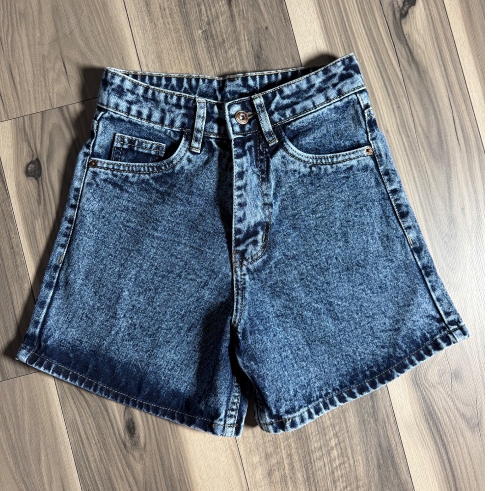 Y-RUS Womens High Waisted Acid Wash Denim Shorts Blue Size 26